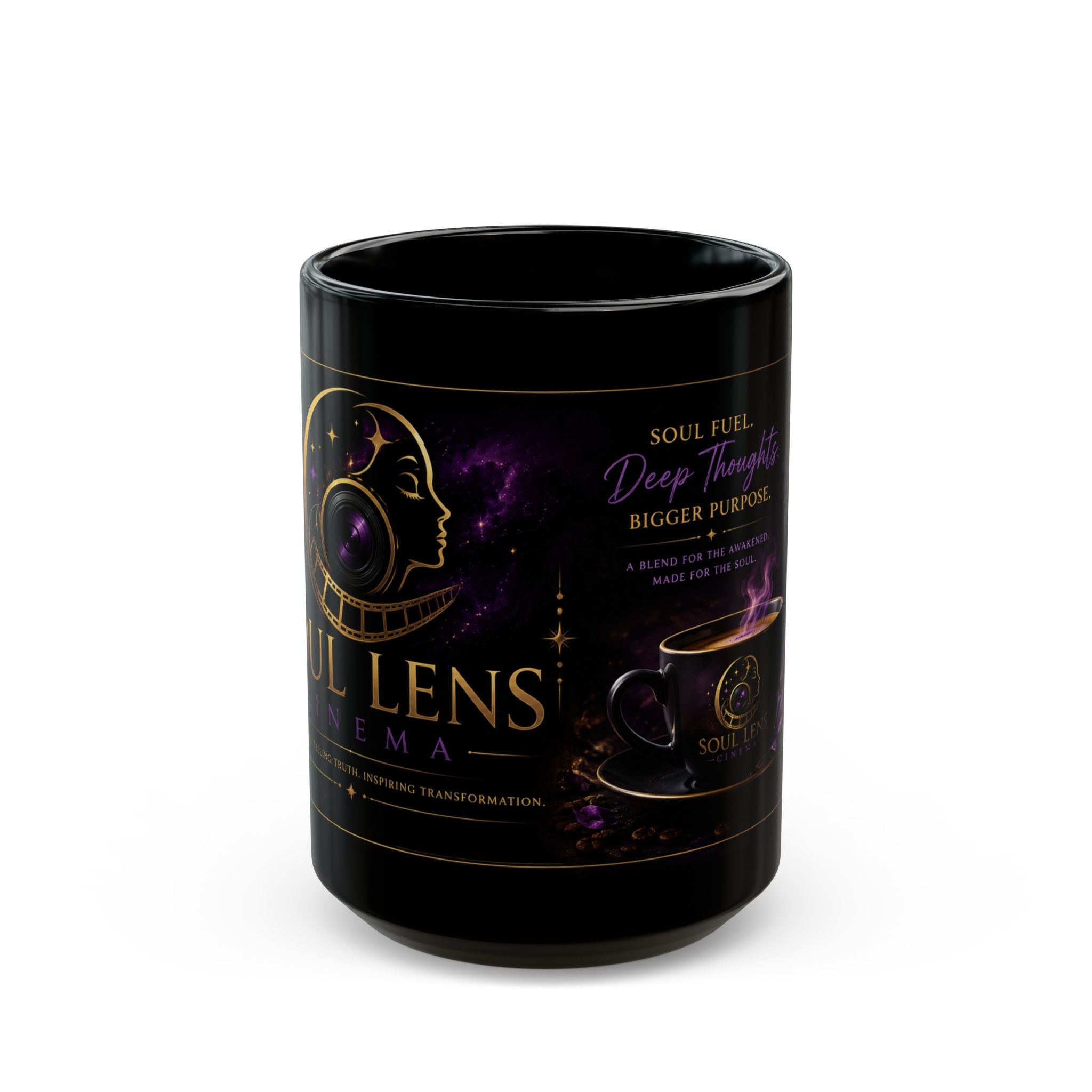 Inspirational Soulful Coffee Mug — 'Soul Full, Deep Thoughts' Black Ceramic Mug (11oz/15oz)