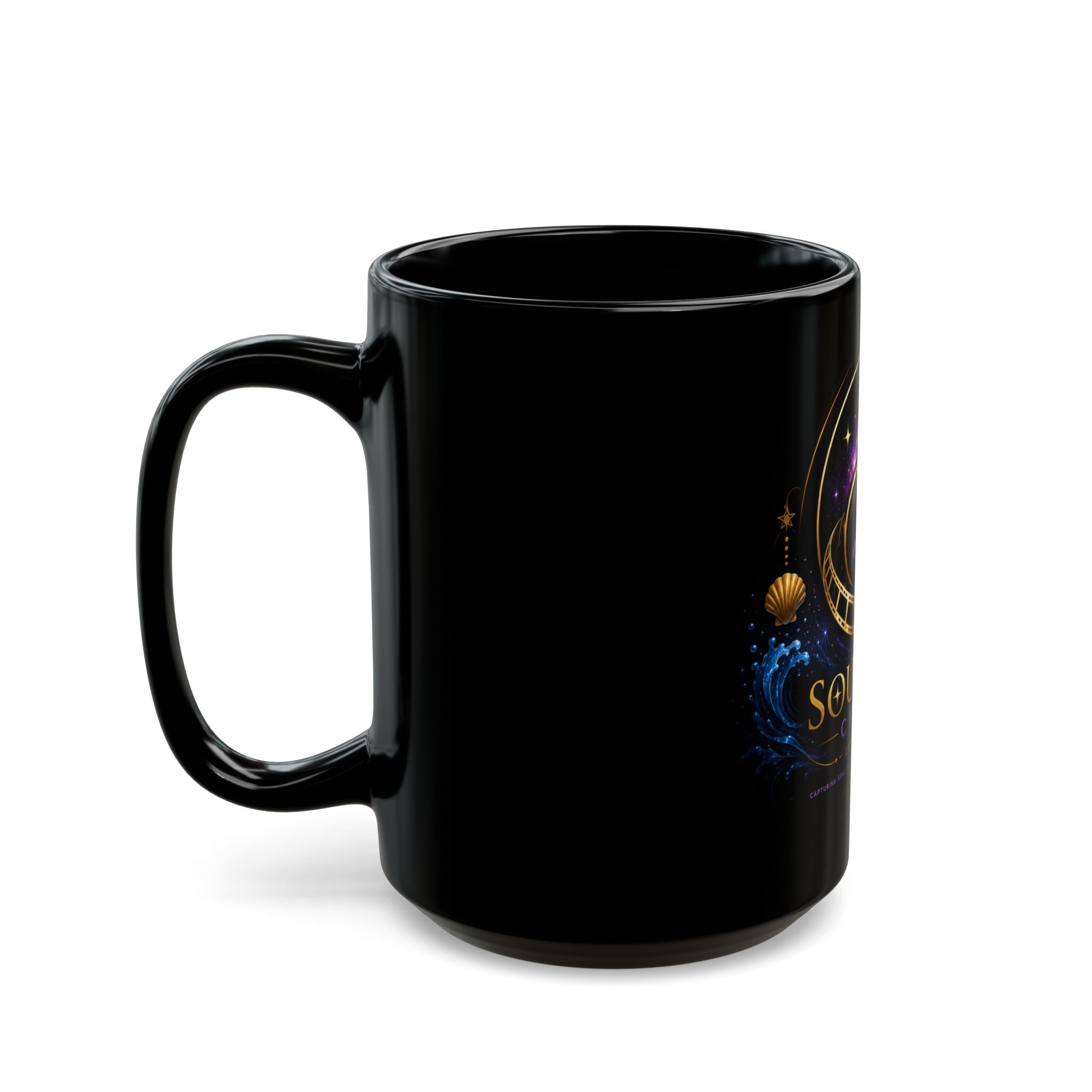 Soul Lens Cinema Black Mug – 'Soul Lens' Cosmic Camera Design (11oz & 15oz)