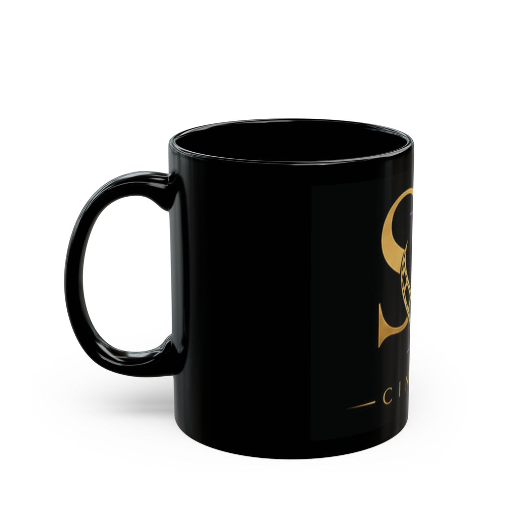 Cinema SL Logo Black Coffee Mug – Gold & Purple Film Reel Design (11oz, 15oz)