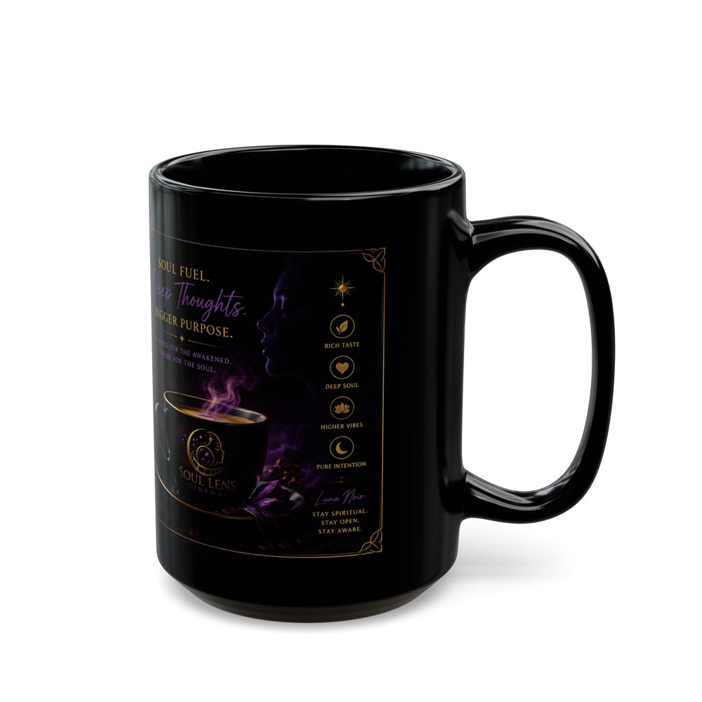 Inspirational Soulful Coffee Mug — 'Soul Full, Deep Thoughts' Black Ceramic Mug (11oz/15oz)