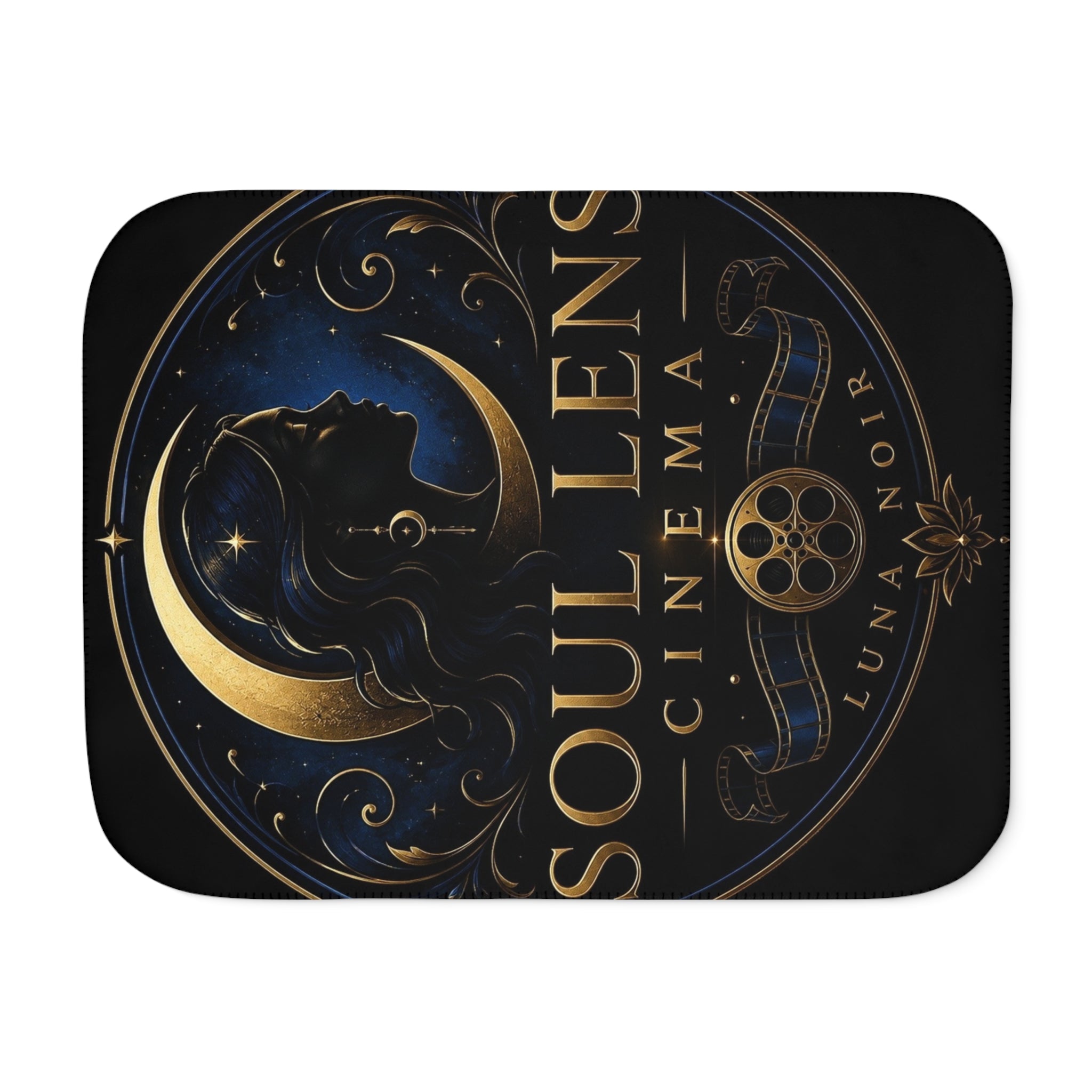 Sherpa Blanket — 'Soul Lens Cinema' Vintage Moon Film Logo Plush Throw