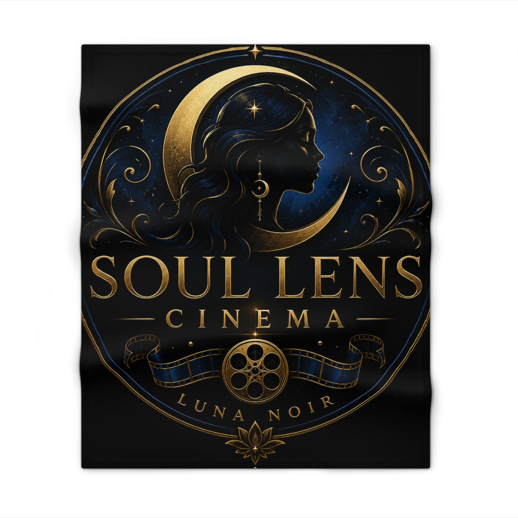 Soul Lens Cinema Throw Blanket — Luna Noir Vintage Film Logo