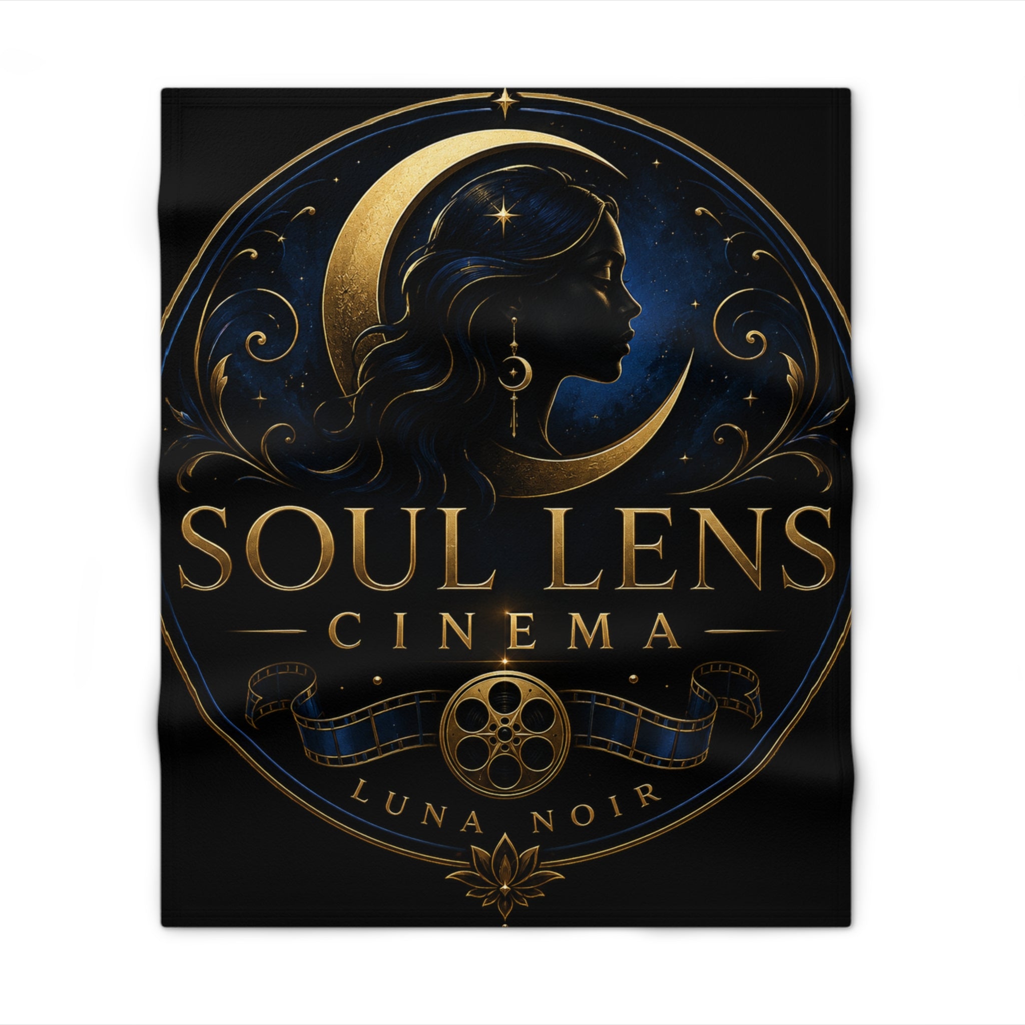 Soul Lens Cinema Throw Blanket — Luna Noir Vintage Film Logo