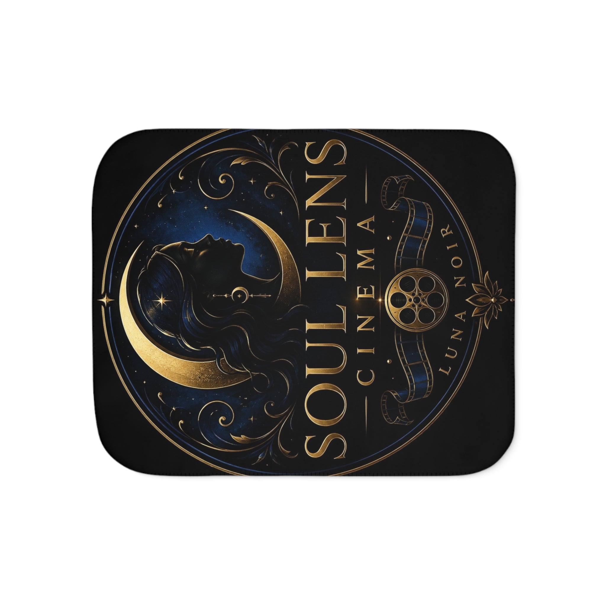 Sherpa Blanket — 'Soul Lens Cinema' Vintage Moon Film Logo Plush Throw