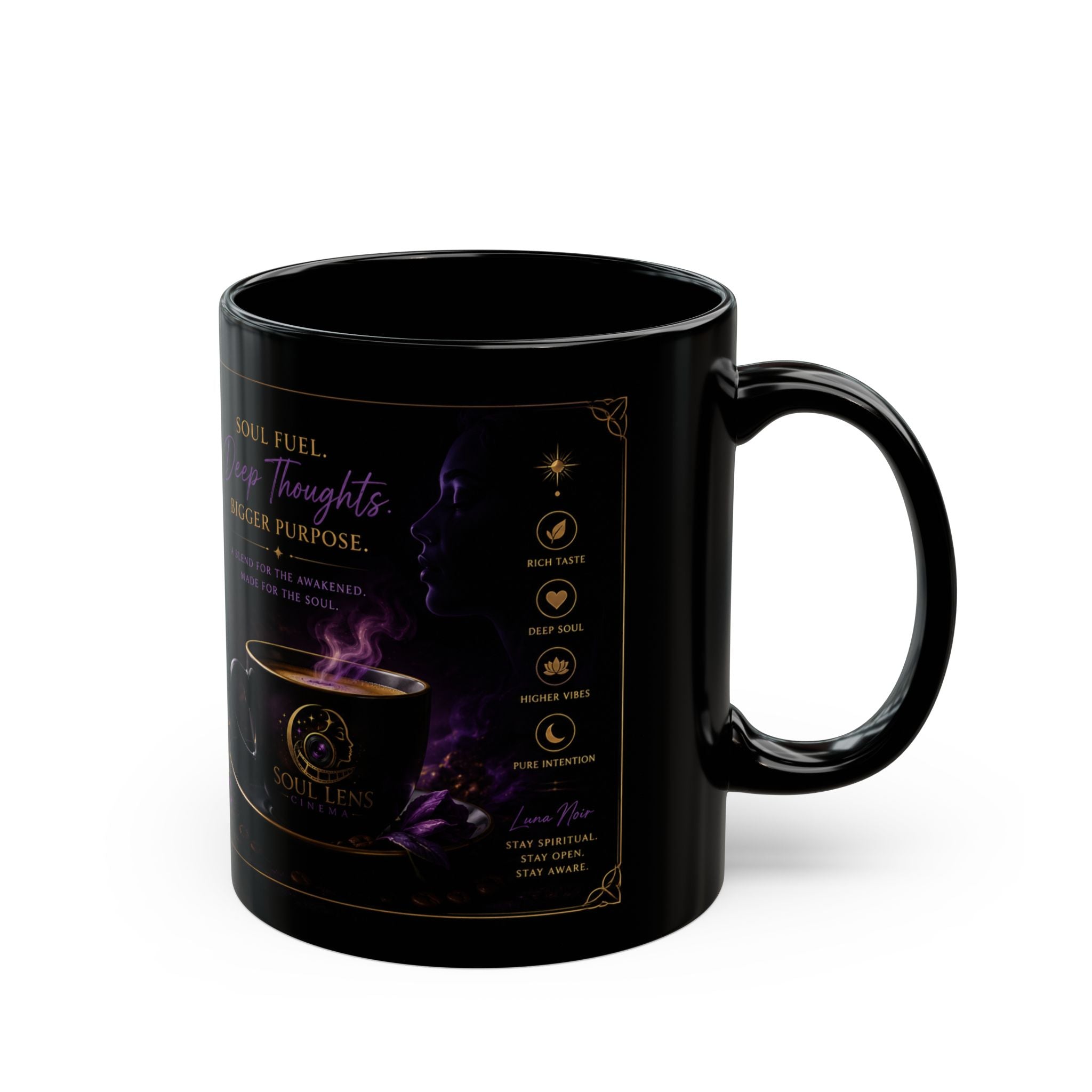 Inspirational Soulful Coffee Mug — 'Soul Full, Deep Thoughts' Black Ceramic Mug (11oz/15oz)