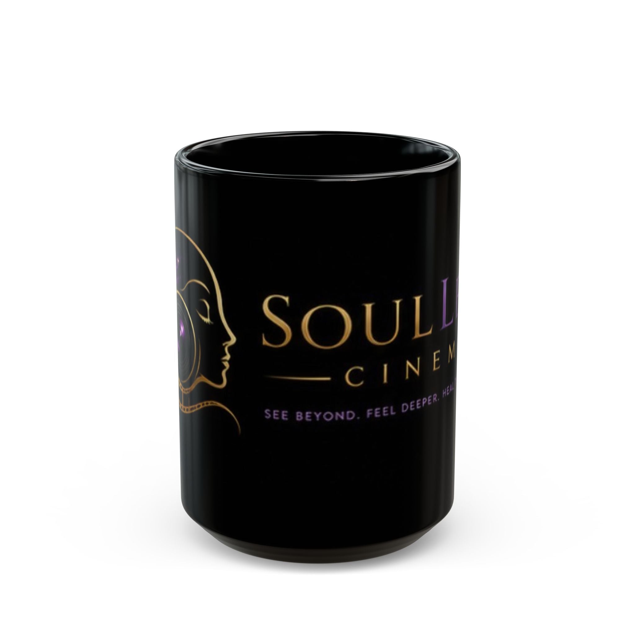 SoulLens Cinema Black Mug — "See Beyond, Feel Deeper" 11/15oz