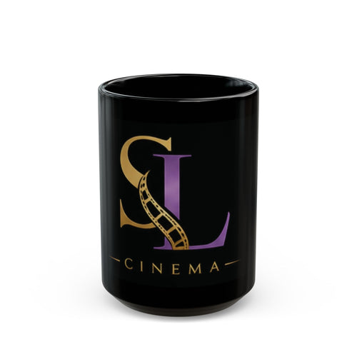 Cinema SL Logo Black Coffee Mug – Gold & Purple Film Reel Design (11oz, 15oz)