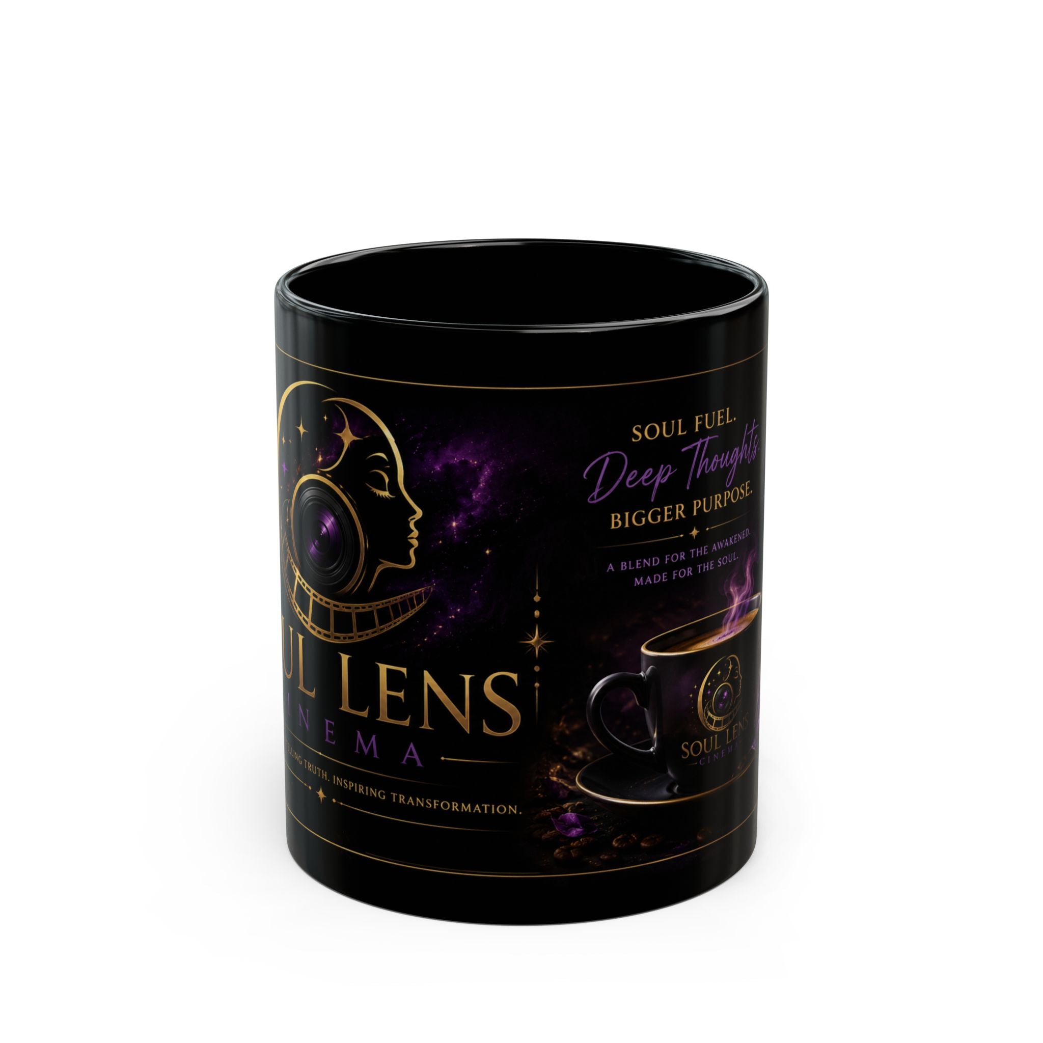 Inspirational Soulful Coffee Mug — 'Soul Full, Deep Thoughts' Black Ceramic Mug (11oz/15oz)