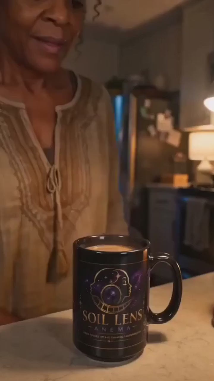 SoulLens Cinema Black Ceramic Mug — Hold the Ritual